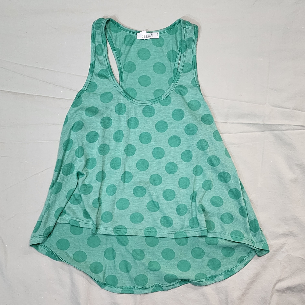 dELiA*s Y2K Green Polka Dot Tank Top